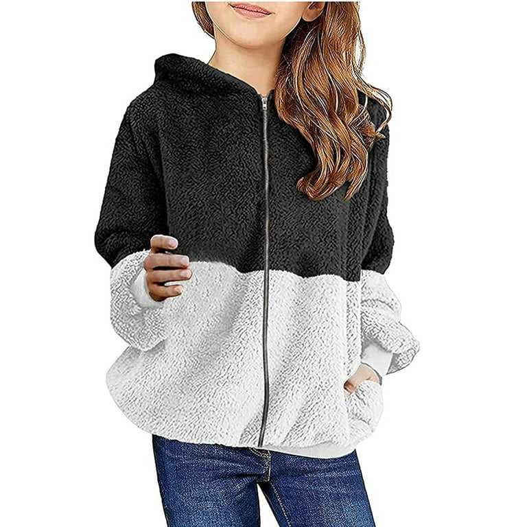 Kids Girl's Fuzzy Hoodies Zipper Warm Loose Sherpa Hooded Sweatshirt  Pullover Casual Hooded Pullover Plush Sweatshirts for Boys Girls With  Pockets