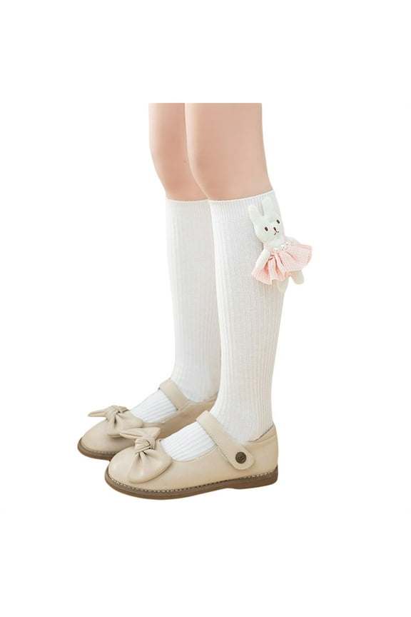 Kids Girl's Knee High Socks Thick Cable Stocking with Rabbit Doll Style