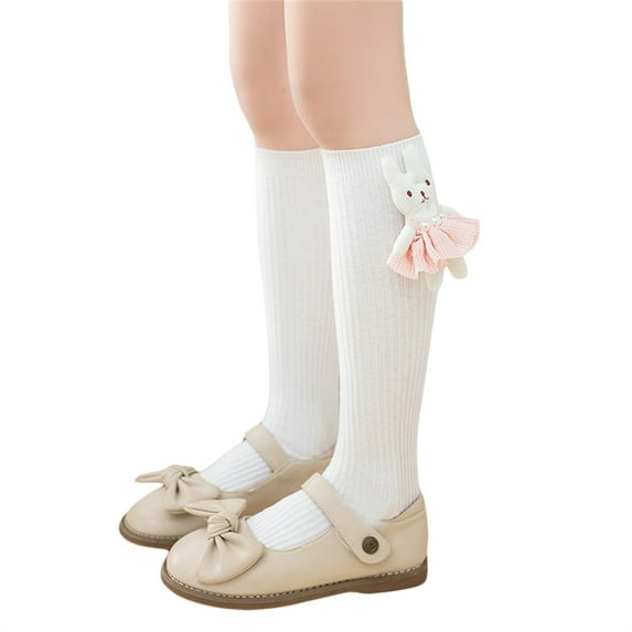 Kids Girl's Knee High Socks Thick Cable Stocking with Rabbit Doll Style