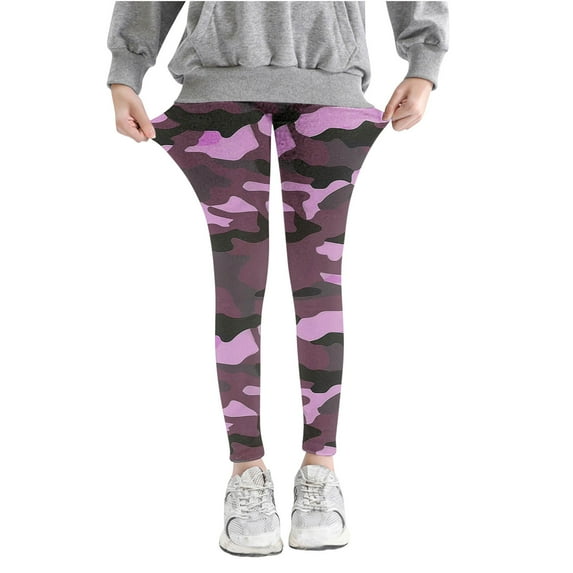 Kids Girl's Pants New Girls Camouflage Printed Pants High Waist Stretchy Soft Tights Kids Summer Leggings for School Wearing Girls Soft Leggings New Purple 7 Years