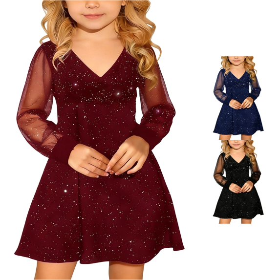 Kids Girl's Puff Long Sleeve Mesh Casual High Waist A Line Short Dress Formal Party Dresses for 4 14 Years Dresses for Party 5-6 Years