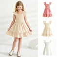 thumbnail image 1 of Kids Girl's Summer Sleeveless Dress Square Neck Beige A-Line Dress With Pleated Decoration And Elastic Waistband Casual Party Dress 2-3 Years, 1 of 8