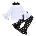 thumbnail image 1 of Kids Girl's Two Piece Outfits Toddler Girls Long Sleeve T Shirt Tops Dot Leopard Printed Bell Bottoms Flare Pants Headbands Kids Casual Clothes for 18-24 Months, 1 of 8