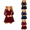 thumbnail image 1 of Kids Girl's V-Neck Sparkly Mesh A-Line Dress, Long Sleeve Glittering Formal Party Wear for 4-14 Years, 1 of 8