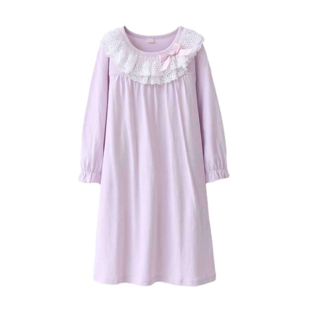Kids Girls 100% Cotton Nightgown Princess Lace Sleepwear Dress Long ...