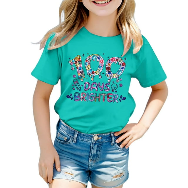 Kids Girls 100th Day Of School Shirt VNeck Regular Fit Breathable