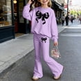 thumbnail image 1 of Kids Girls 2 Piece Set Textured Flower Applique Top & Elastic Waist Yellow Pants Soft Breathable Outfit Light Purple Size 3-4 Years, 1 of 4