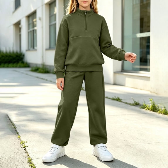 Kids Girls' 2-Piece Tracksuit Set Half Zip Pullover Sweatshirt and Jogger Sweatpants Long Sleeve Activewear Casual Lounge Wear for Sports Running Play