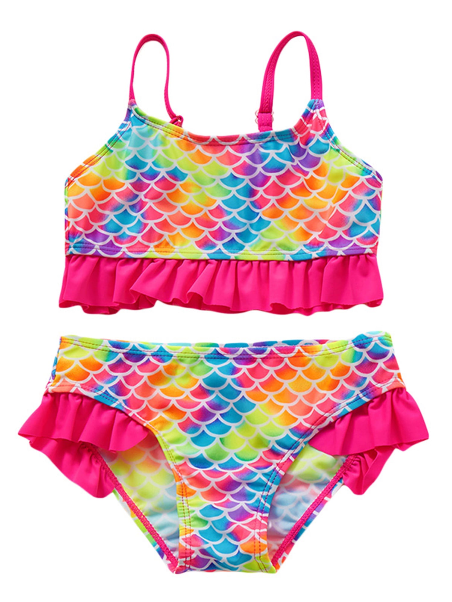 Kids Girls 2Pcs Mermaid Bikini Swimsuits Adjustable Spaghetti Strap Ruffles Swimwear Bathing Suits