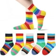 thumbnail image 1 of Kids Girls' 5 Pack Seamless Rainbow Stripes Crew Socks, 1 of 1