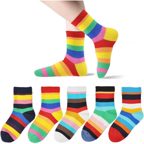 Kids Girls' 5 Pack Seamless Rainbow Stripes Crew Socks