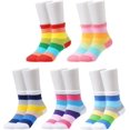 thumbnail image 1 of Kids Girls' 5 Pack Seamless Rainbow Stripes Crew Socks, 1 of 1