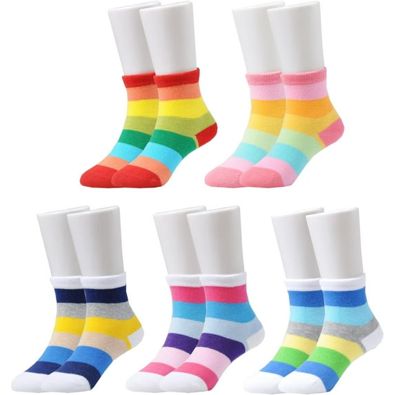 Kids Girls' 5 Pack Seamless Rainbow Stripes Crew Socks