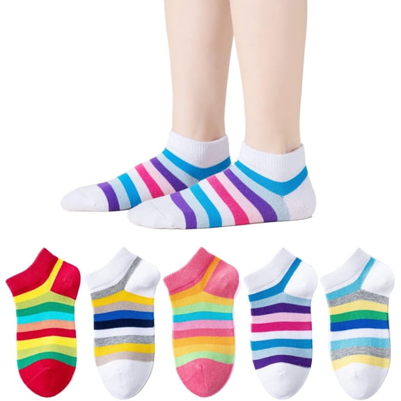 Kids Girls' 5 Pack Seamless Rainbow Stripes Crew Socks