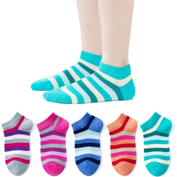 Kids Girls' 5 Pack Seamless Rainbow Stripes Crew Socks