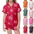 thumbnail image 1 of Kids Girls 67 Pajama Button Short Sleeve Shorts Two Piece Silk Sleepwear Children Valentine's Day Nightwear Outfit for Kids Cozy Loungewear, 1 of 6