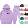 thumbnail image 1 of Kids Girls Activewear Sets Two Piece Hoodies And Sweatpants Set Casual Fall Clothes Girl Outfits Size 6-7 Years, 1 of 4
