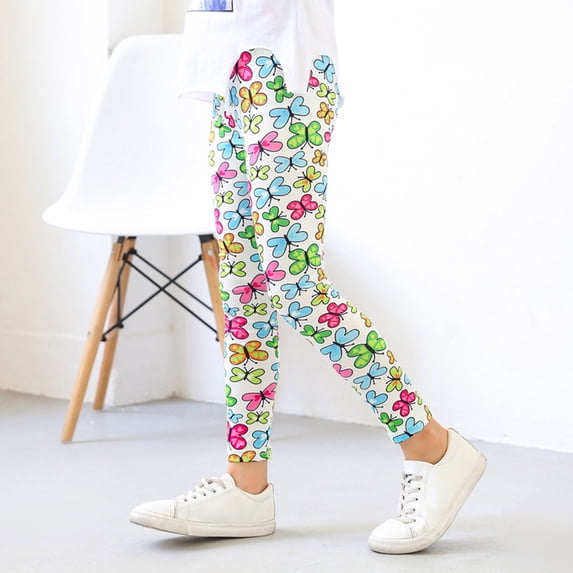 Kids Girls Ankle Length Leggings Printing Flower Classic Stretch Pants 2025 NEW Girls Pants Green 10-11 Years