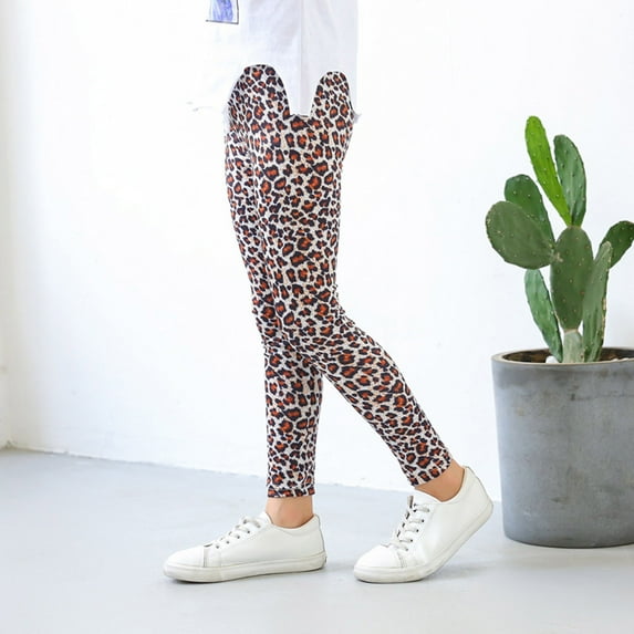 Kids Girls Ankle Length Leggings Printing Flower Classic Stretch Pants Casual Girls Pants Brown 12-13 Years