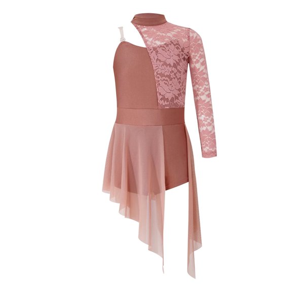 Kids Girls Applique Ballet Dress Sleeveless Irregular Mesh Tulle Lyrical Dance Costume Contemporary Leotard Dress Dancewear