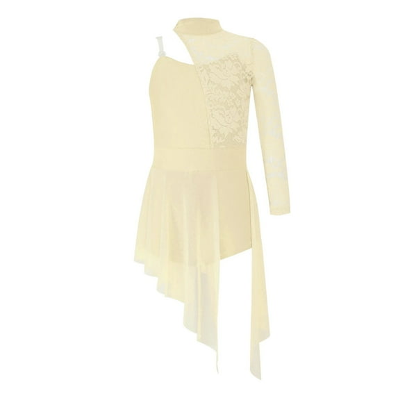 Kids Girls Applique Ballet Dress Sleeveless Irregular Mesh Tulle Lyrical Dance Costume Contemporary Leotard Dress Dancewear