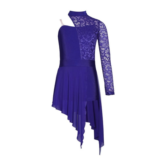 Kids Girls Applique Ballet Dress Sleeveless Irregular Mesh Tulle Lyrical Dance Costume Contemporary Leotard Dress Dancewear