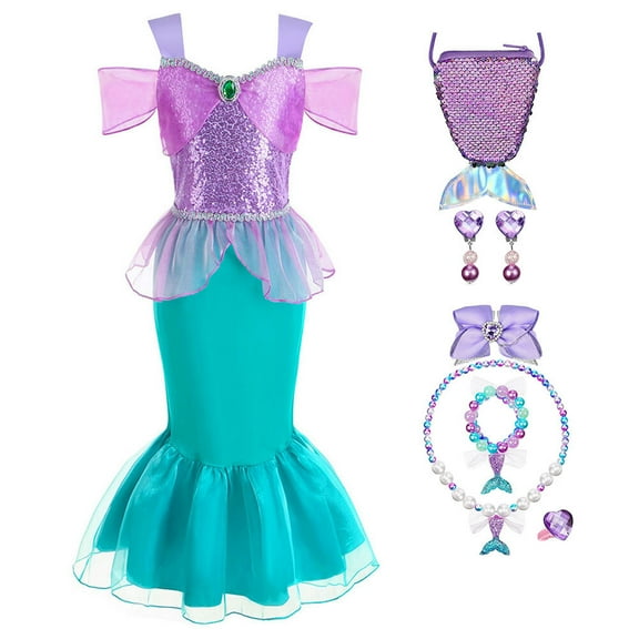 Kids Girls Ariel Costume Princess Dress Fancy Mermaid Tail Cosplay Outfits