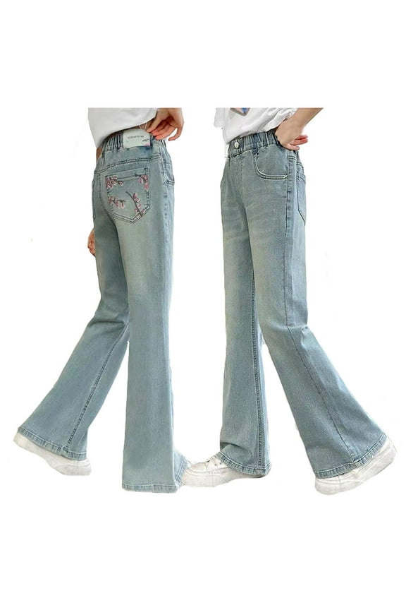 Kids Girls Baggy Jeans Denim Elastic Wasit Wide Leg Baggy Pants Teen Clothing Justice Girls Clothing