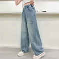thumbnail image 1 of Kids Girls Baggy Jeans Denim Elastic Wasit Wide Leg Denim Pants Teen Clothing Kids Clothes Girls Size 9-10 Years Girls Fashion, 1 of 8