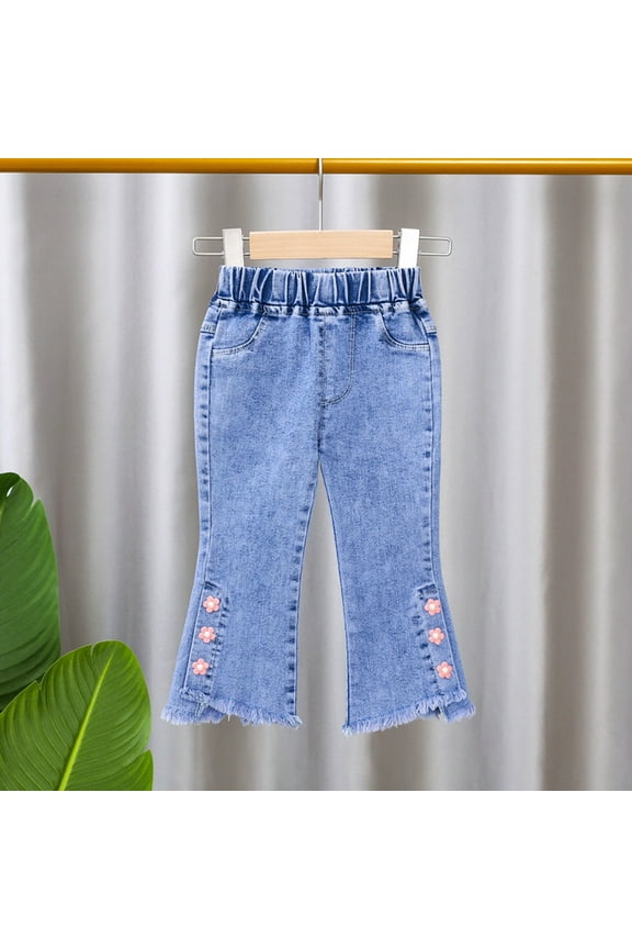 Toddler Jeans Girls Toddler Flare Pants Embroidered High Waist Wide Leg Jeans with Pockets for Teens 80/10