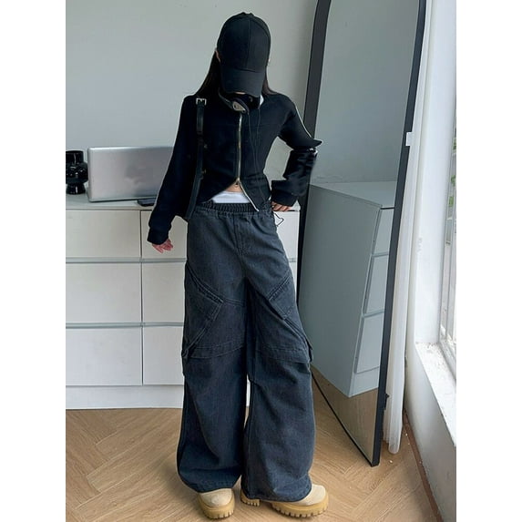 Kids Girls Baggy Jeans Denim Elastic Wasit Wide Leg Jean Denim Pants for Teens Kids Clothes Girls Size 12-13 Years Girls Fashion