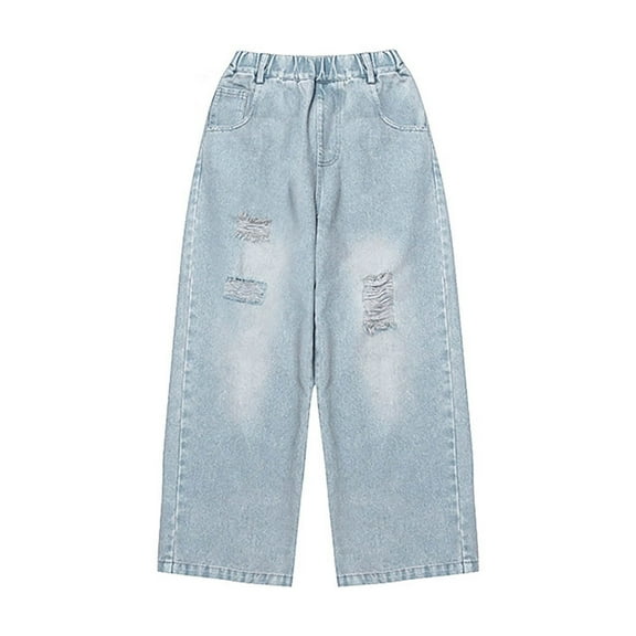 Kids Girls Baggy Jeans Elastic High Waist Wide Leg Denim Pants Pants for Teen Girls Kids Jeans