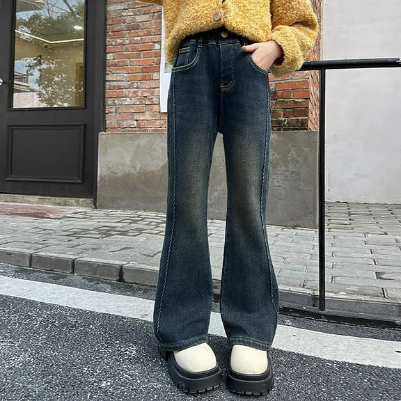 Kids Girls Baggy Jeans Elastic High Waist Wide Leg High Waist Denim Pants Teen Girl Clothes Cute Baggy Jeans