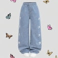 thumbnail image 1 of Kids Girls Baggy Jeans Wide Straight Leg Pants Cute Printed Bow Decorated Wide Leg Pants for Stretchy Casual Trousers Age 7 12 Years Girls Bottoms 9-10T, 1 of 4