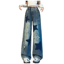 Kids Girls Baggy Straight Jeans Bow Loose Wide Leg High Waist Denim Pants Summer Daily Casual Trousers with Pockets Girls Jeans Size 10-12 Skinny