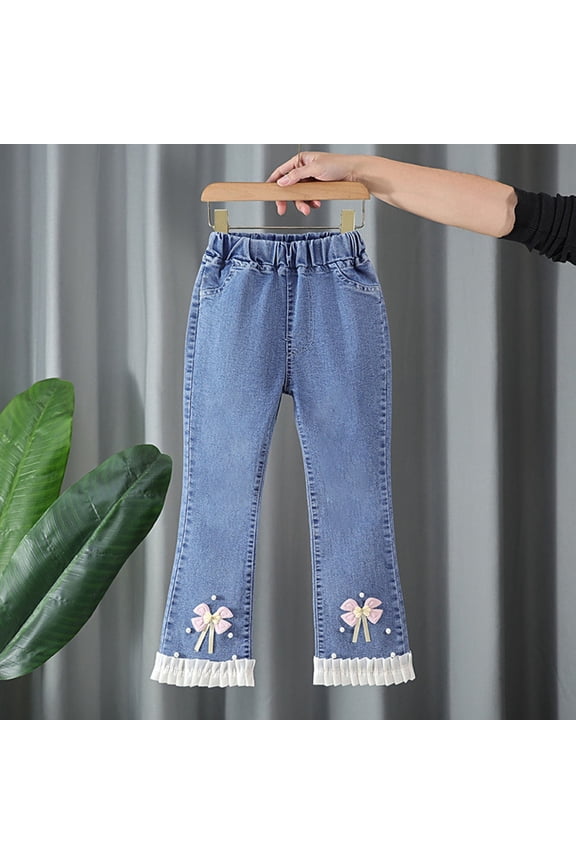 Kids Girls Baggy Wide Leg Casual Jeans New Children's Women's Jeans Pants Children's Loose Pants Flared Pants Wide Leg Pants Casual Outdoor Pants Style B-30 Yellow 9 Years