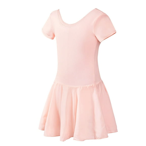 Kids Girls' Ballet Dress Leotards V Neck Short Sleeve Ballet Leotards with Skirt Soft Breathbale Classics One-Piece Bodysuit