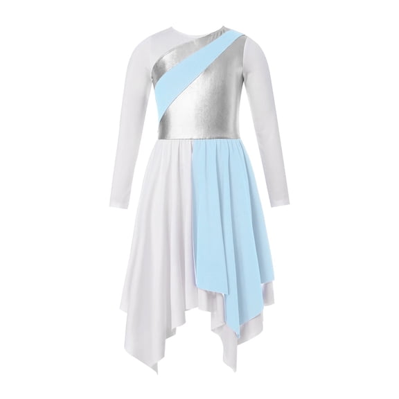 Kids Girls Ballet Praise Dance Dress Long Sleeve Modern Lyrical Dresses Church Worship