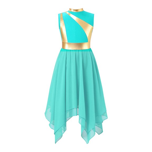 Kids Girls Ballet Praise Dancing Dress Metallic Sleeveless Modern Lyrical Church Worship
