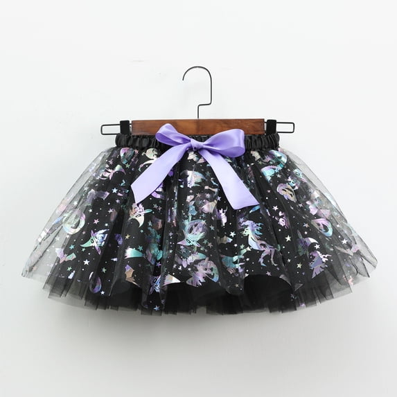 Kids Halloween Tutu Skirt - Festive Print Tulle Skirt with Bow, Party Dance Skirt