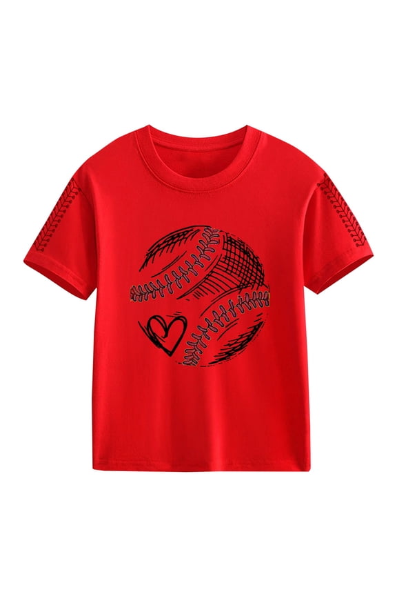 Kids Girls Baseball Printed Trendy Tees Short Sleeve Crewneck T-Shirts Girls Boys Athletic Shirts Casual Summer Tops