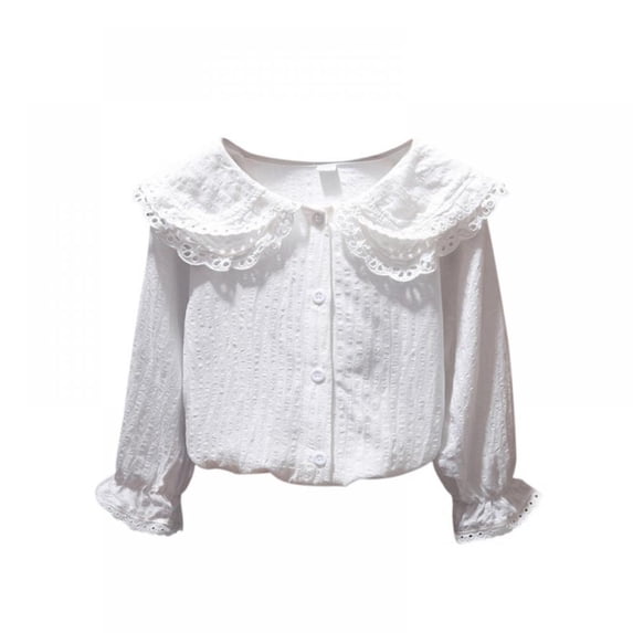 Kids Girls Basic Shirt Long Sleeve Solid Color Doll Collar Tops Blouse