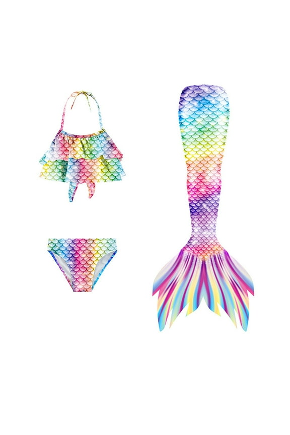 Kids Girls Bathing Suits Tails for Girls Bikini Fish Tail Set Summer Beach Bathing Suit for Girl 6-7Years