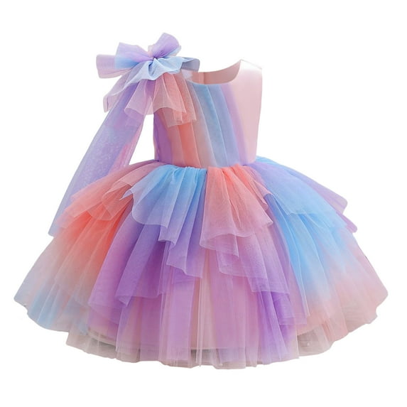 Kids Girls Beautiful Dress Children Mesh Piano Colorful Gradient Trendy Fit Clothes Outwear Breathable New Dailywear Elegant Casual Dresses