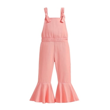 Kids Girls Bell Bottoms Romper Sleeveless Jumpsuit Solid Color Overalls Pants Toddler Fall Clothes