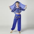 thumbnail image 1 of Kids Girls Belly Dance Costume Set - Blue 5-Piece Outfit with Top Pants Accessories, 100% Polyester for 5-15 Years Female Dance Recital,Size 5-7 T, 1 of 7