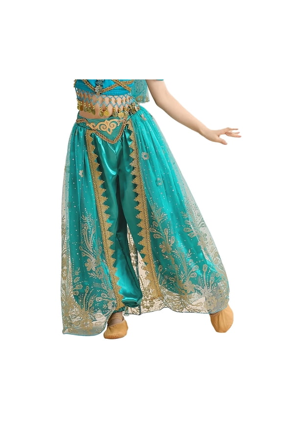 Kids Girls Belly Dance Costume Silky Tassel Waistband Harem Dance Pants Ballroom Dress-up