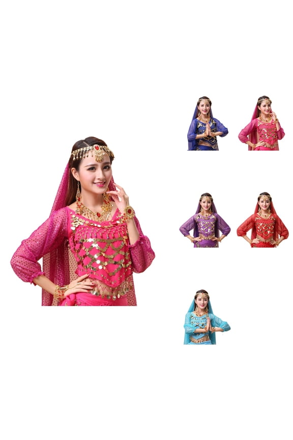 Kids Girls Belly Dance Crop Top with Sequins & Long Sleeves – Ballet Latin Jazz Dance Shirt for Carnival Party Costume