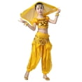 thumbnail image 1 of Kids Girls Belly Dance Halter Top Pants Costume Set Sequin Indian Dance Outfit with Head Veil Waist Chain and Bracelets, 1 of 7
