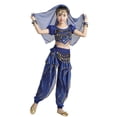 thumbnail image 1 of Kids Girls Belly Dance Halter Top Pants Costume Set Sequin Indian Dance Outfit with Head Veil Waist Chain and Bracelets, 1 of 7